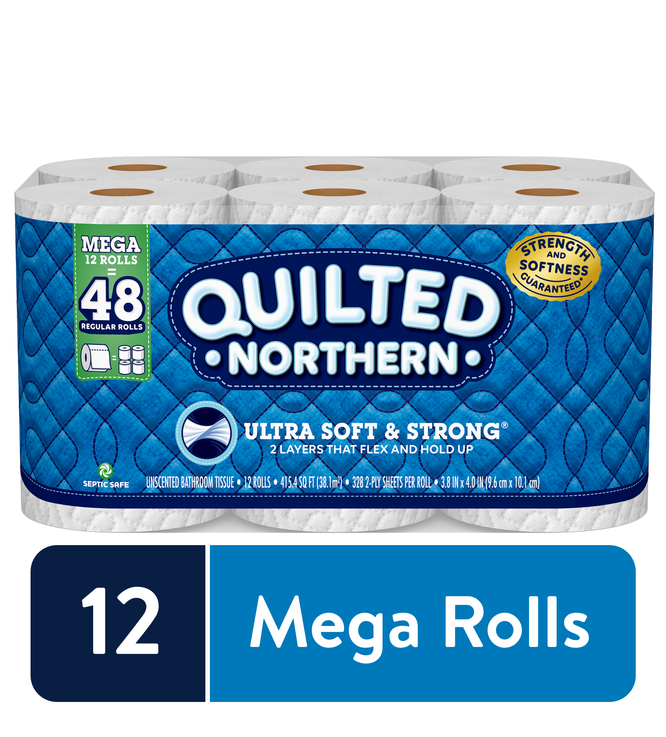 Ultra Soft & Strong Toilet Paper, 12 Mega Rolls (= 48 Regular Rolls)