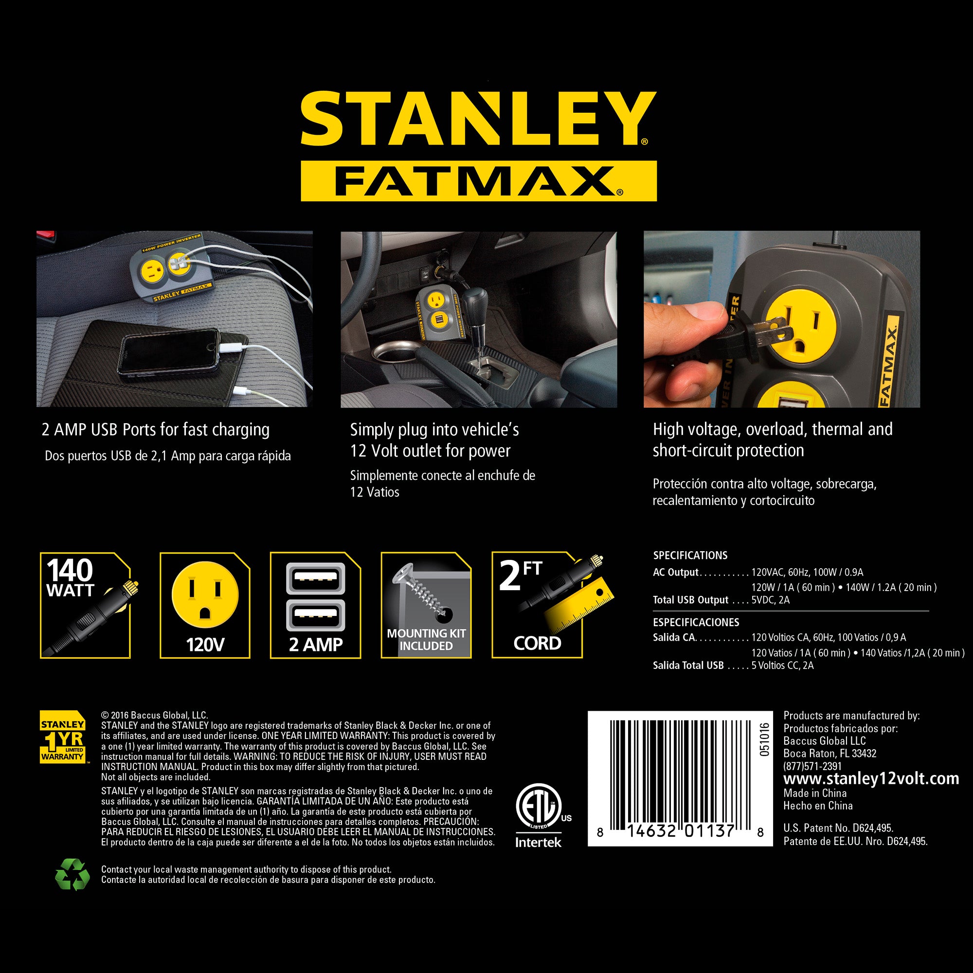 FatMax 140W Power Inverter with USB